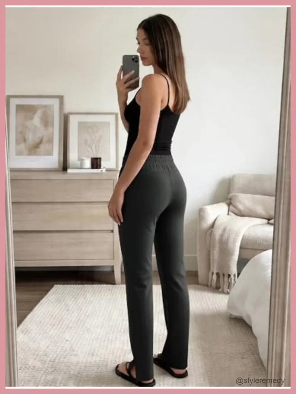 Women's Modal High Waist Pants with Pockets, Split Hem Casual Lounge Trousers